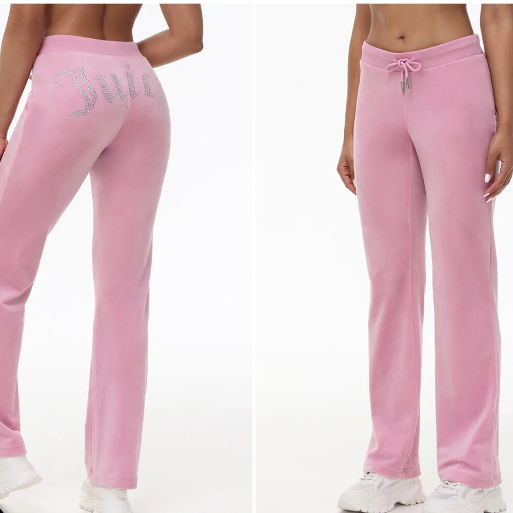 Juicy Couture OG Big Bling Velour Track Pants - Rose